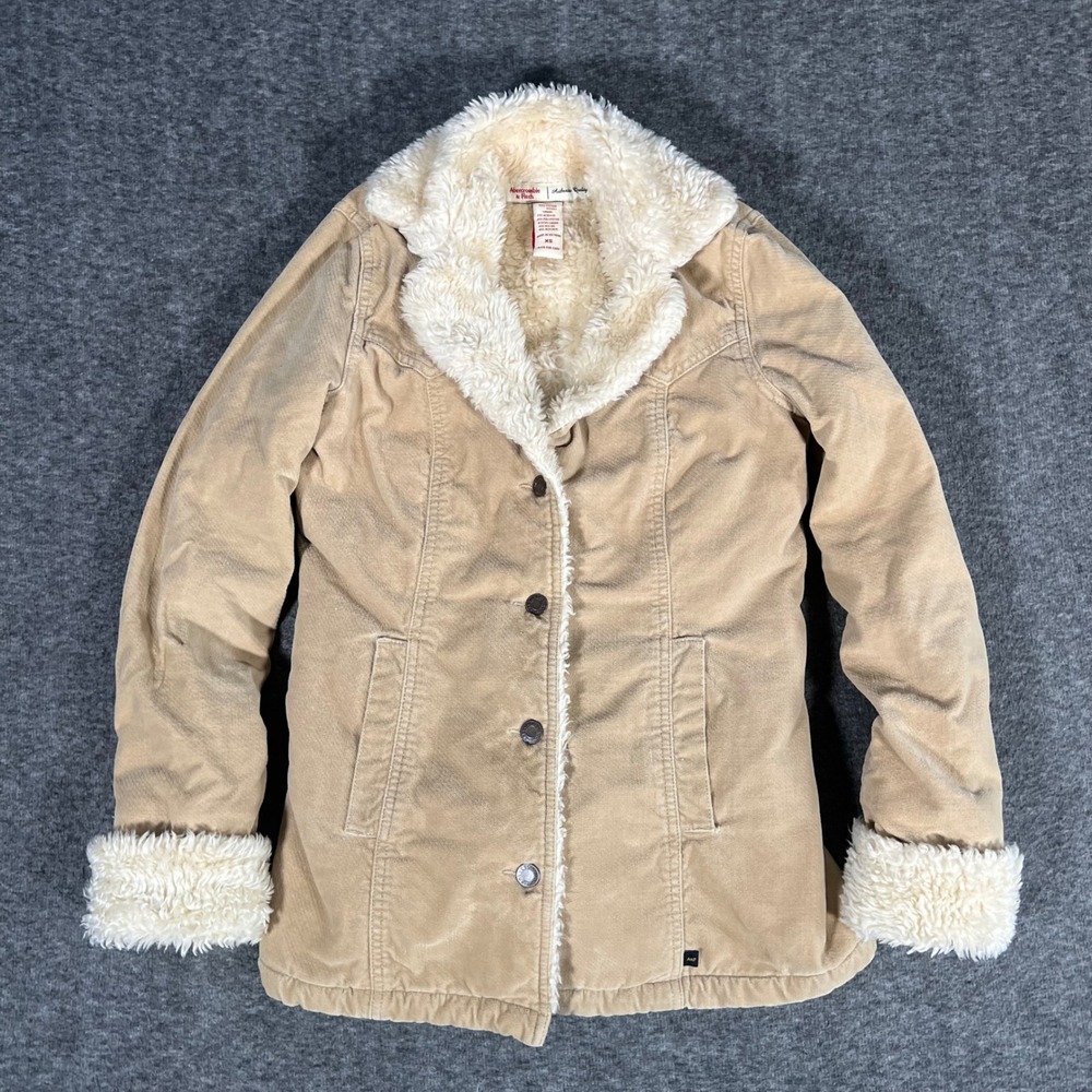 Abercrombie & Fitch Y2K Tan Corduroy Faux Shearling Lined Jacket XS Western Boho